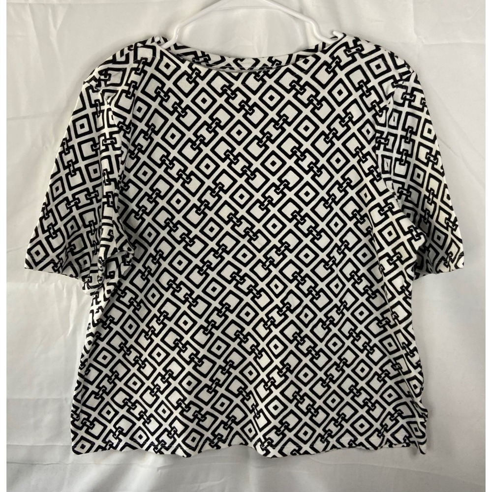 Charter Club Luxury Pima Cotton Top L Black White Geometric Chain Link Print - Picture 9 of 10